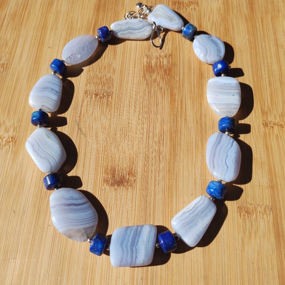 JAY KING DTR mine finds Blue LACED AGATE LAPIS LAZULI NECKLACE 925 - Picture 2 of 7